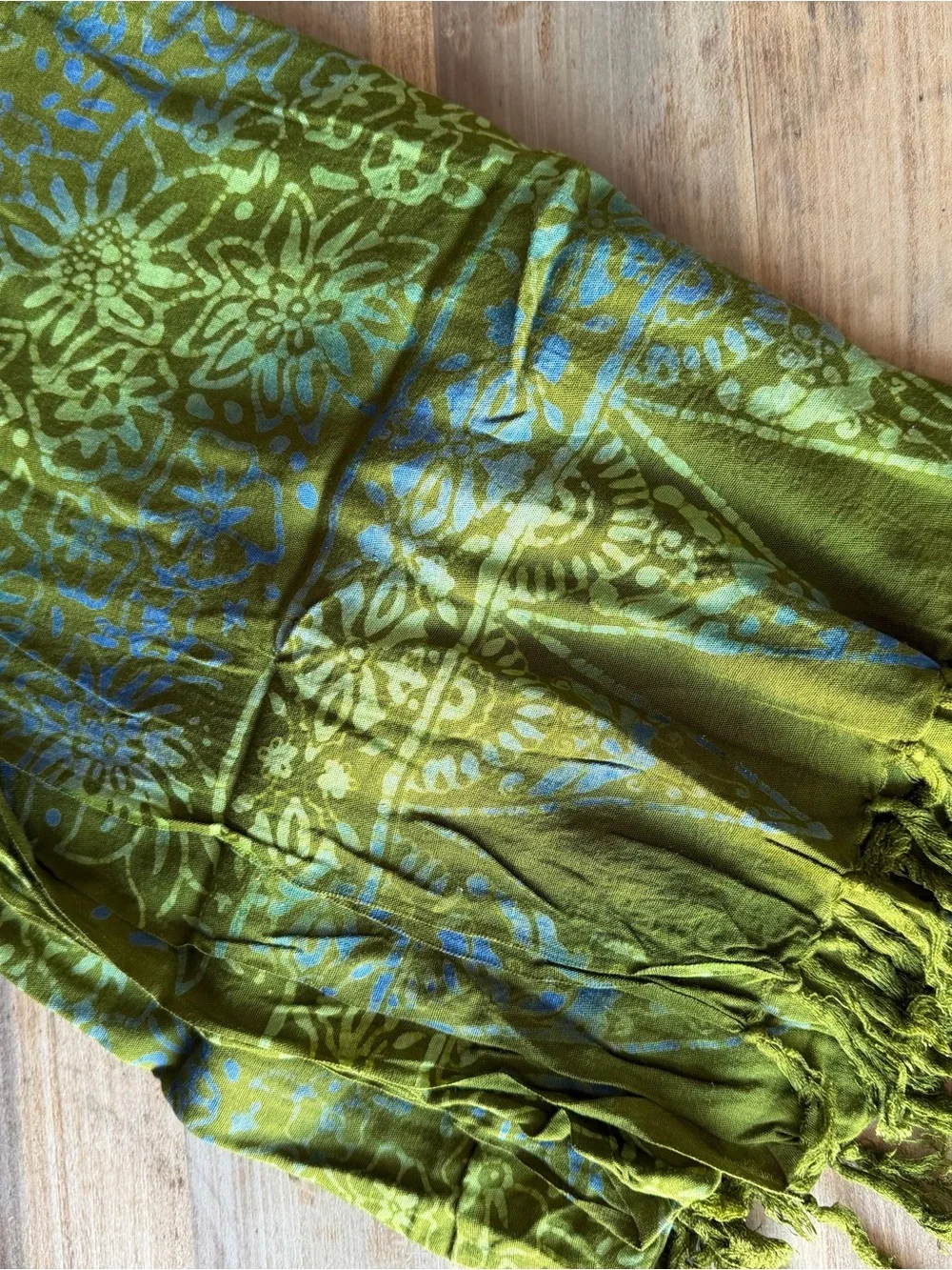 Green Floral Patterned Scarf / Wrap / Sarong with Blue Accents